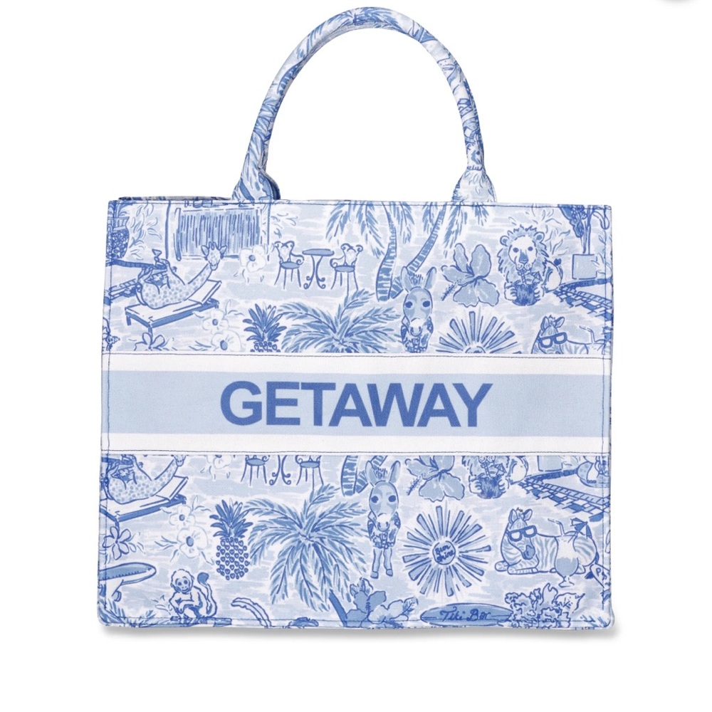 NWT London Fog Women's Getaway Canvas Blue & White Tote Bag
